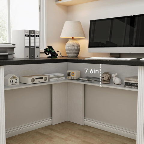 L Shaped Executive Desk With Four Drawers And Charging Station, wood corner home office desk with hidden under desk shelf