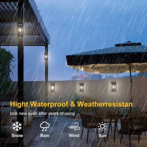 Dusk To Dawn Outdoor Wall Lanterns For Exterior Black Sensor Porch Lights With Clear Glass 2 Pack During Rainy Weather