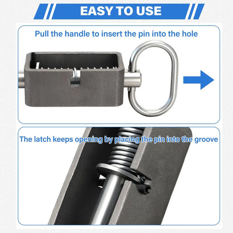 Detailed view of Heavy Duty 4 Pack Weld On Spring Gate Latches showing automatic closing mechanism and heat treated steel pin.