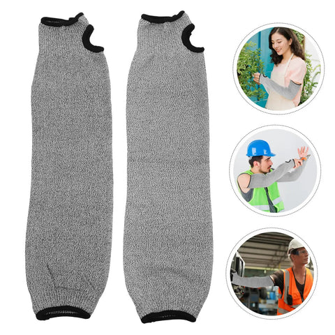 Heavy Duty Cut Resistant Arm Sleeves With Thumb Hole Built Tough As Nails For Welding And Gardening Straight Up Anti Cut Guard Gear For Mechanics And Site Work Premium Forearm Sleeves in grey fabric.