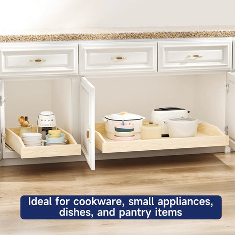Smooth Glide Pull Out Cabinet Organizer Heavy Duty Wood Drawer Slide For Kitchen Base Cabinets And Pantry Storage With Soft Close Bottom Mount Setup is a total game changer for your sweet home showing organized cookware and dishes.