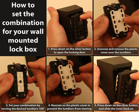 Instructions for setting combo on Outdoor Key Lock Box With Combo Code For House Keys Waterproof Wall Mounted Safe