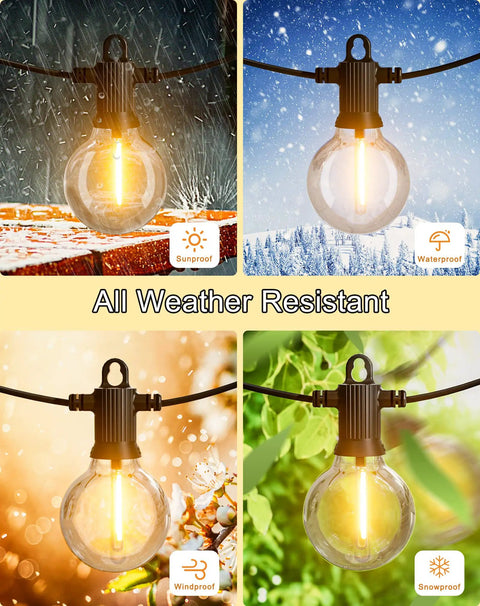Outdoor String Lights 150 Ft With 75 Shatterproof G40 Globe Bulbs 3 Spares Waterproof Dimmable LED Patio Lights for all-weather