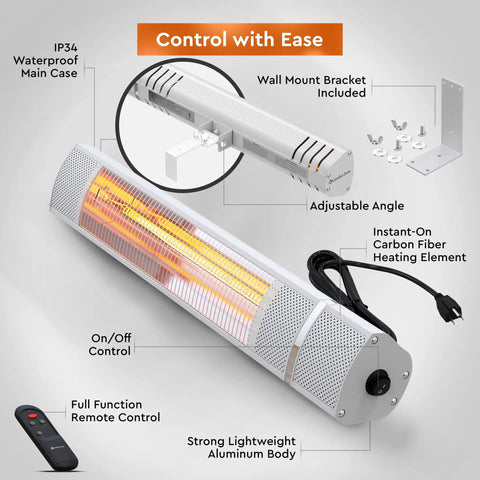 Electric Indoor Outdoor Patio Heater With Remote Control 1500W Delivers Year Round Cozy Warmth IP65 Waterproof Wall Mountable