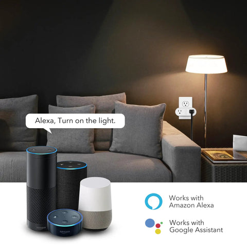 Living room with Dual Outlet Smart Plug 15A WiFi Bluetooth Extender, Hands Free Voice Control With Alexa and Google Home, lamp on