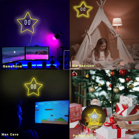 Star Neon Sign Led Light For Gaming Setup And Kids Bedroom Wall Decor Game Room Vibe Man Cave Glow Dimmable Star Sign For Boys And Teens Cool Gift For Gaming Lovers And Kids