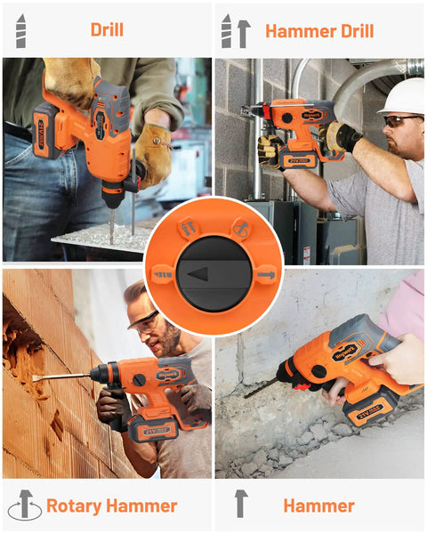 Cordless Rotary Hammer Drill With Brushless Motor, 4 Modes, Variable Speed, SDS Plus Chuck, 21V 2x4.0Ah Li Ion Battery And Charger