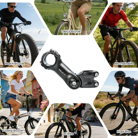 Adjustable Bike Stem 31.8mm Clamp With 100mm Or 120mm Length And 60 Degree Riser, compatible with various bike types.