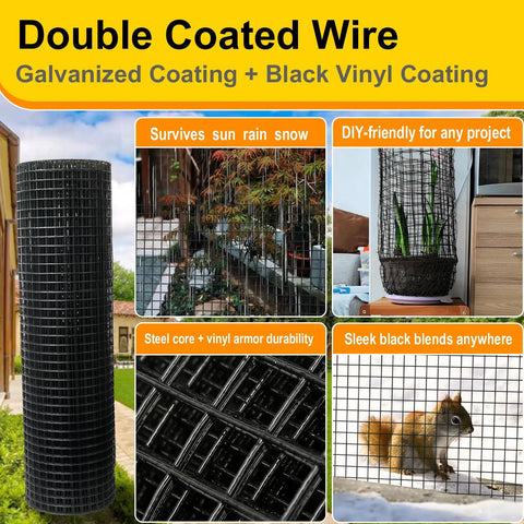 Heavy Duty 19 Gauge Black Vinyl Coated Hardware Cloth 48 X 100 Feet Half Inch Mesh Welded Fence around plants and securing pets