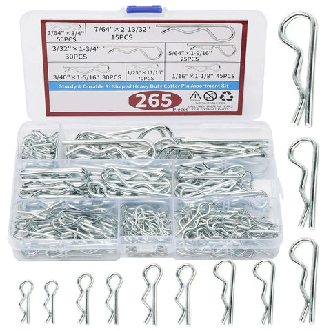 Alloy Steel R Shaped Cotter Pin Assortment Kit With 6 Sizes, 530 795 1060 Pcs in transparent compartment box