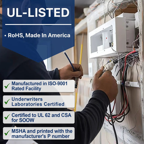 Electrician using SOOW Portable Power Cable 16/3 16 AWG 3 Conductor 600 Volt Heavy Duty Electrical Cord for wiring installation.