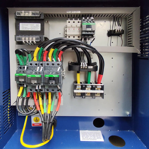 Control panel with wiring and components for 50HP Industrial Rotary Screw Air Compressor, 220 CFM At 125 PSI, 460V 3-Phase.