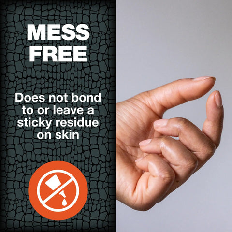 Hand showing mess-free application of Heavy Duty Double Sided Super Glue Tape 0.75 Inches By 15 Yards Clear Acrylic Formula.