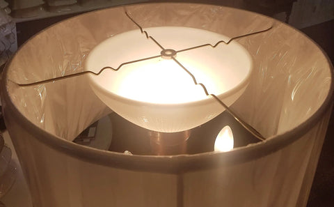 10 Inch White Opal Glass Reflector Shade With Waffle Pattern Glass for Floor Lamps, illuminated and showing IES Style Lip Fitter