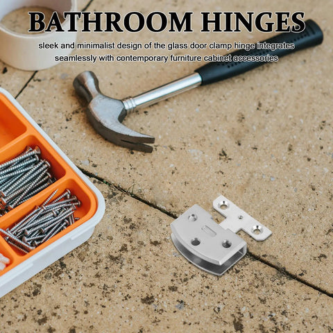 Soft Close Noiseless Stainless Steel Glass Cabinet Door Hinges 2 Pack For 8-9mm Glass Doors Bathroom Mirror And Furniture Heavy Duty Pivot With Antiwear Coating, hinge parts and screws on work surface