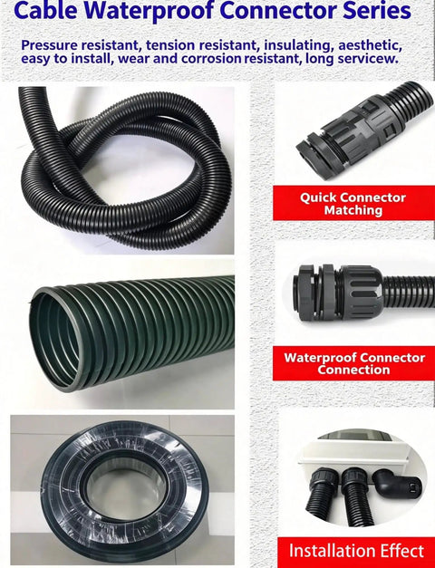 Top Tier Flame Retardant Corrugated Wiring Conduit showcasing flexible black and green tubing for cable protection solutions.