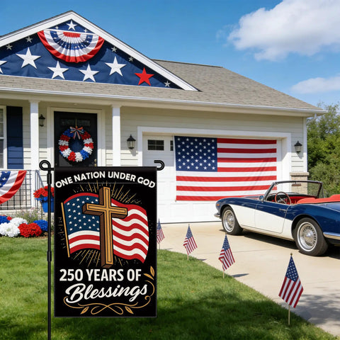 Patriotic USA Garden Flag 12x18 Inch Double Sided Waterproof Banner Celebrating 250 Years Of One Nation Under God 1776 To 2026