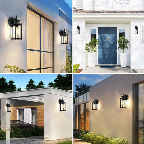 Two Pack Outdoor Wall Lights For Porch Patio And Garage 12.5 Inch Exterior Waterproof Fixtures In Matte Black With E26 Socket