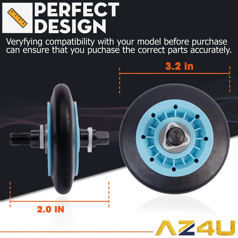 Side and front view of a 2.0 x 3.2 inch drum roller from Dryer Repair Kit With Drum Rollers And Belt Pulley Replacement For Samsung Dryers.
