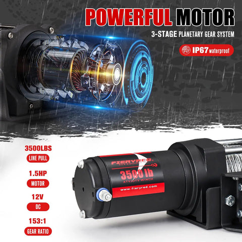 Powerful 12V 3500LBS ATV UTV Electric Winch With Steel Cable Wireless Remote Roller Fairlead IP67 Waterproof