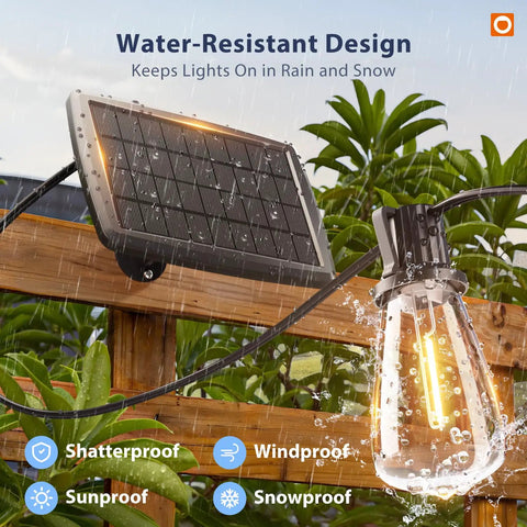 102Ft Solar String Lights With Remote Waterproof Outdoor Patio Garden Lights 32 Shatterproof LED Bulbs 2 Spares Dimmable