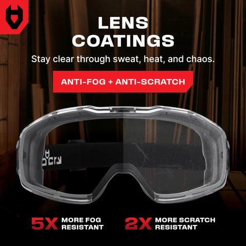 Adjustable Lightweight Full Face Shield For 6X3 OTG Vented Safety Goggles featuring anti-fog, anti-scratch lens coatings.
