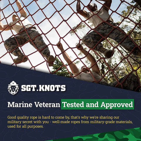 Marine veterans climbing a rope net showcasing heavy duty twisted nylon rope for indoor and outdoor use.