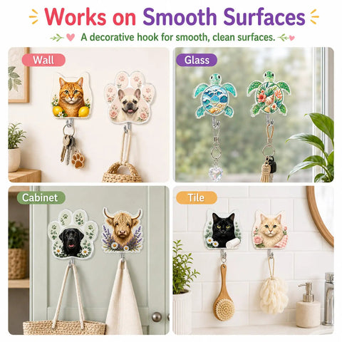 4 Pack Butterfly Adhesive Wall Hooks Featuring Real Pretty Floral Garden Motifs Super Strong Peel And Stick Acrylic Hooks on smooth surfaces.
