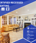 16 Pack 6 Inch LED Recessed Canless Wafer Lights With 5CCT Selectable 2700K To 5000K, Dimmable 12W 1050LM in a living room setting