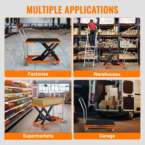 Rock Solid Hydraulic Lift Table Cart Featuring Single Scissor Platform Designed To Haul Serious Weight Up To 1100Lbs used in factories, warehouses, supermarkets, and garage.