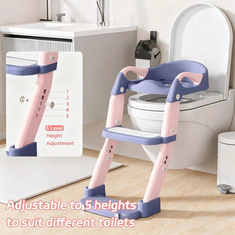 Game Changing 3-In-1 Toddler Potty Training Seat And Foldable Potty Chair With Step Stool, adjustable height for little champs in bathroom.