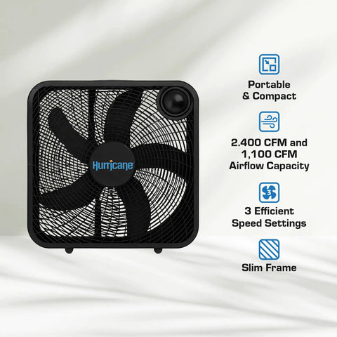 Classic 20 Inch Floor Mount Box Fan With 3 Quiet Speeds Black Corded Portable Air Cooler Delivers Beastly 2400 CFM Of Airflow