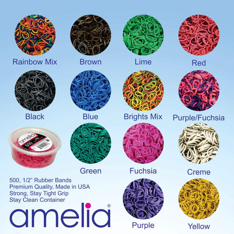 Dope Half Inch Rainbow Mix Small Rubber Bands For Hair Pack 500 Count in assorted colors, reclosable case for secure storage.