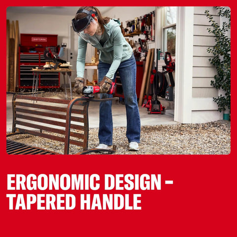 Badass Brushless 4 Inch Cordless Angle Grinder With A Sick Ergonomic Grip And Lightning Fast 8500 Rpm for grinding rust on a steel bench.