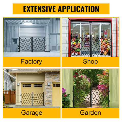 Premium Expandable Garden Fence And Portable Barricade Gate Made From Solid Heavy Duty Steel With Smooth As Butter Rolling Caster Wheels used in various settings like factory, shop, garage, and garden.