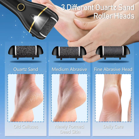 Waterproof Electric Foot Callus Remover With Three Roller Heads Two Speed Settings Battery Display At Home 17 In 1 Kit