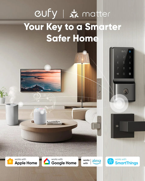 Ace Keyless Entry Smart Lock Integrates With Apple Home And Google Home For Slick Door Control on a modern residential door.