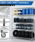 Rugged Five Tier Heavy Duty Wire Storage Rack On Wheels With Shelves Rust Resistant Steel with tools and materials placed on shelves