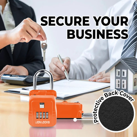 Heavy Duty Outdoor Key Lock Box With Code Holds Five Keys For Real Estate Pros And Hosts Secure Access, orange lock on table