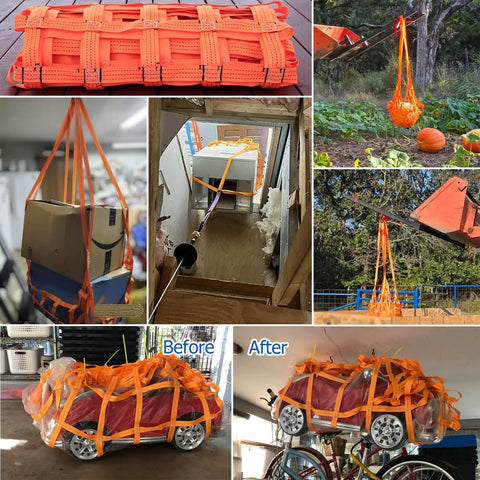 Heavy Duty Cargo Net For Trucks SUVs And Trailers 3.3 By 3.3 Feet Climbing Webbing With Four Lifting Loops in various uses