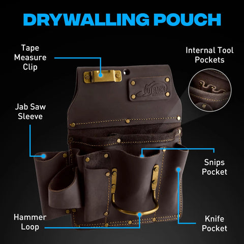 Go-To Heavy Duty Drywall Carpenter Tool Belt With 22 Pockets, Oil Tanned Leather Pouches, Double Stitching And Steel Rivets.