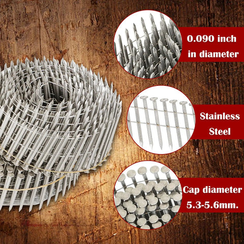 Stainless Steel Ring Shank Siding Nails 1.75 Inch By 0.090 Inch Diameter, 304 Grade Weatherproof Wire Coil For Wood Siding