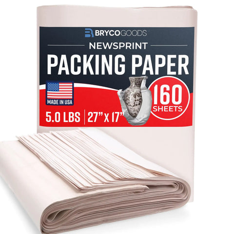 Newsprint Packing Paper Sheets For Moving 160 Sheets 27 By 17 Inches 5 Pound Pack Made In USA for protecting dishes and glassware.