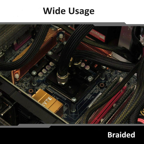Expandable One Half Inch Cable Management Sleeve Protector One Hundred Foot PET Braided Wire Loom installed in computer case