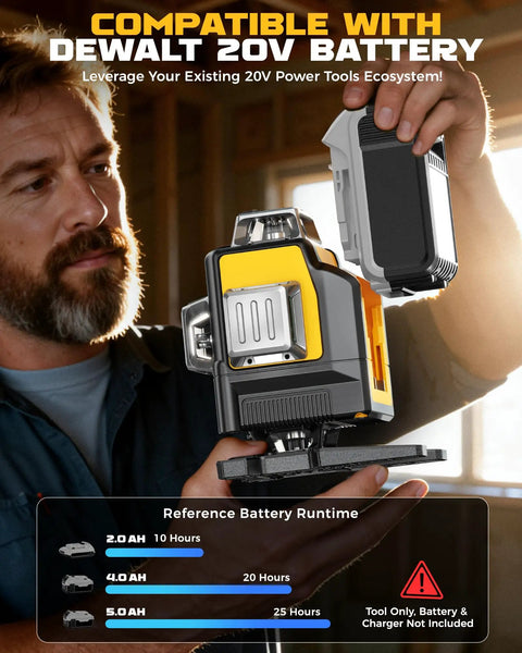 Green Laser Level With Tripod 4D 360 Degree Self Leveling Line Laser for construction, works with DeWalt 20V battery