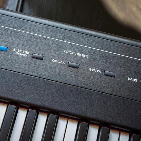 Close-up of Beast 88 Key Semi Weighted Digital Piano Keyboard With Built In Forty Watt Stereo Speakers Voice Select panel.