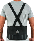 Man wearing ProFlex 1600 Back Support Brace 9 Inch Extra Firm Support with High Cut Front for Mobility XL Black Adjustable Suspenders