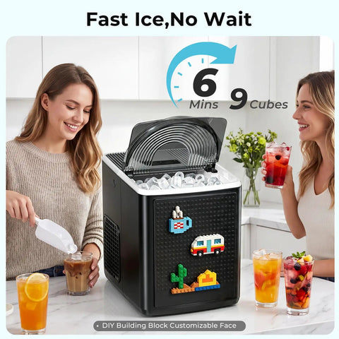 Smooth Countertop Bullet Ice Maker With Zero Hassle Setup And Custom Brick Panel, whips up nine perfect ice balls in six flat minutes.