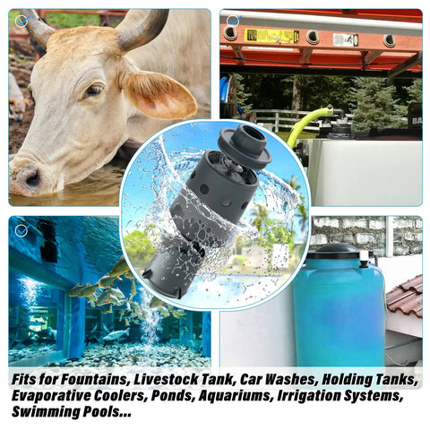 Heavy Duty 1 Inch Float Valve For Livestock Stock Tanks, Automatic Water Filling Shutoff System, Nylon Resin Design in use with livestock tank.