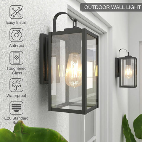 Dope Matte Black Outdoor Wall Light With Clear Glass Shade Weatherproof Front Porch Sconce Modern Exterior Lighting